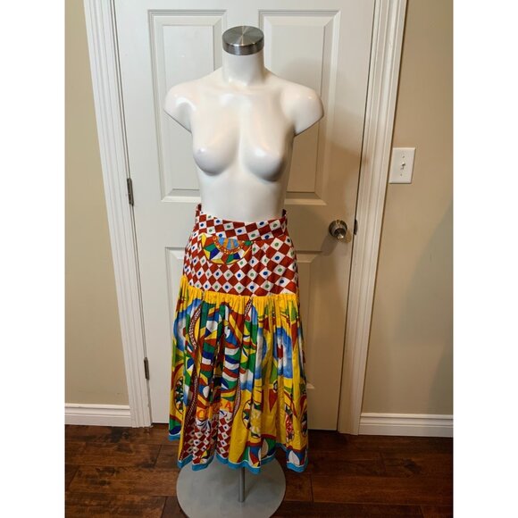 Dolce&Gabbana Carretto Print Pleated Cotton Poplin Midi Skirt, Size 4 | 38 - Picture 1 of 6